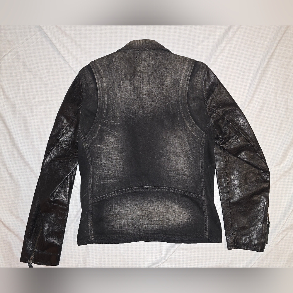 PRPS Distressed Black Denim + Leather Jacket - Picture 3 of 7